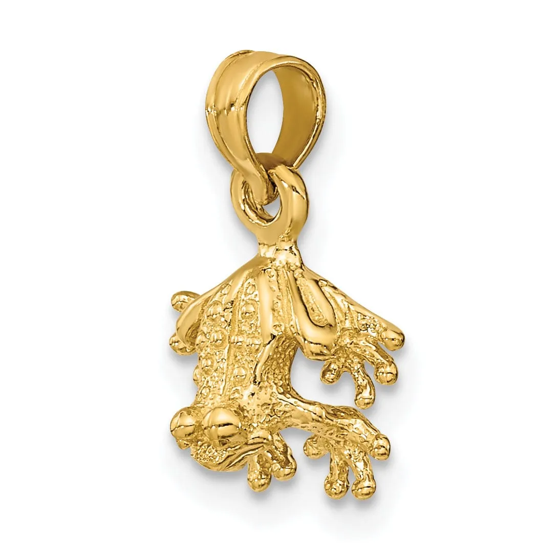 14K Yellow Gold 3-Dimensional Textured Polished Finish Mini Frog Facing Down Design Charm Pendant