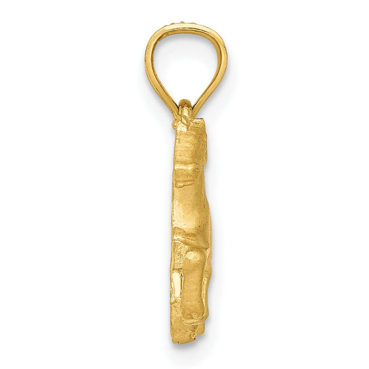 14K Yellow Gold Open Back Brushed Diamond Cut Finish Solid Pig Charm Pendant