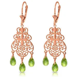 3.75 Carat 14K Solid Rose Gold Peridot Filigree Earrings