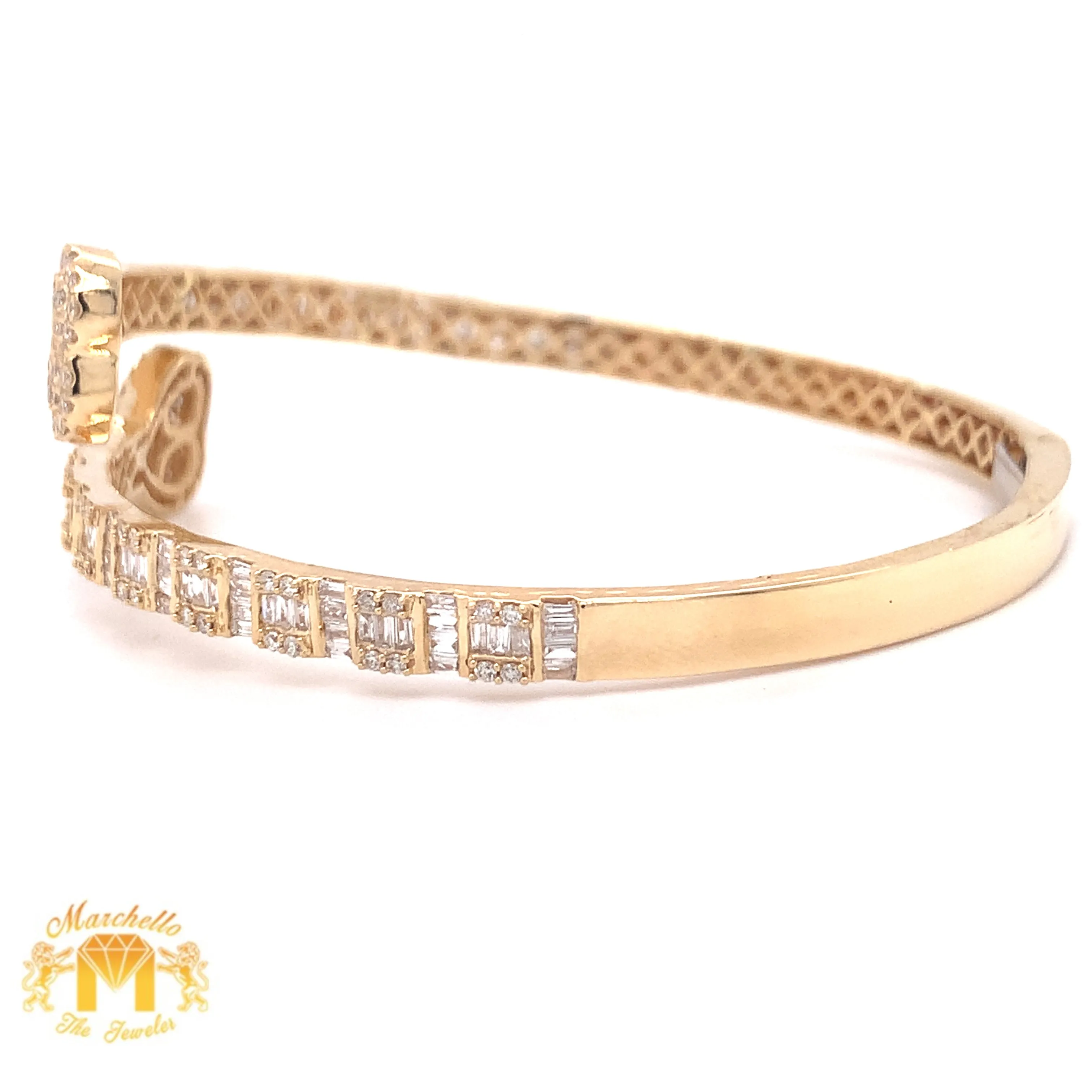 4ct Baguette and Round Diamond 14k Gold Twin Hearts Bangle Bracelet