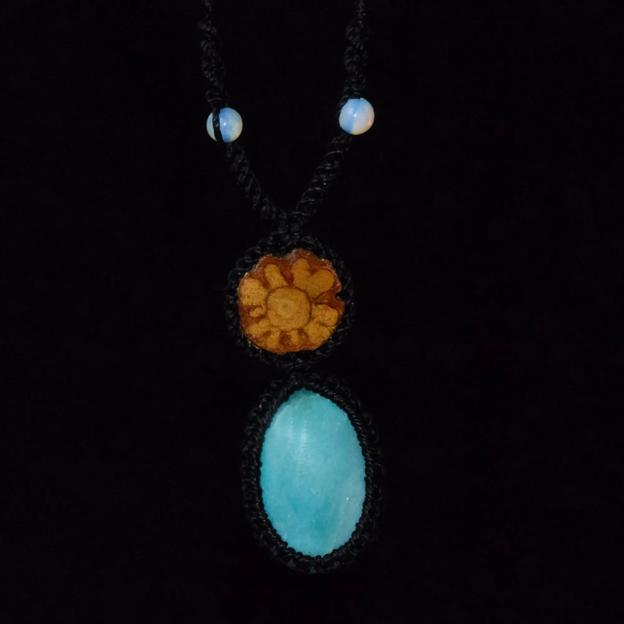 Ayahuasca vine and aquamarine Amazonite macrame necklace