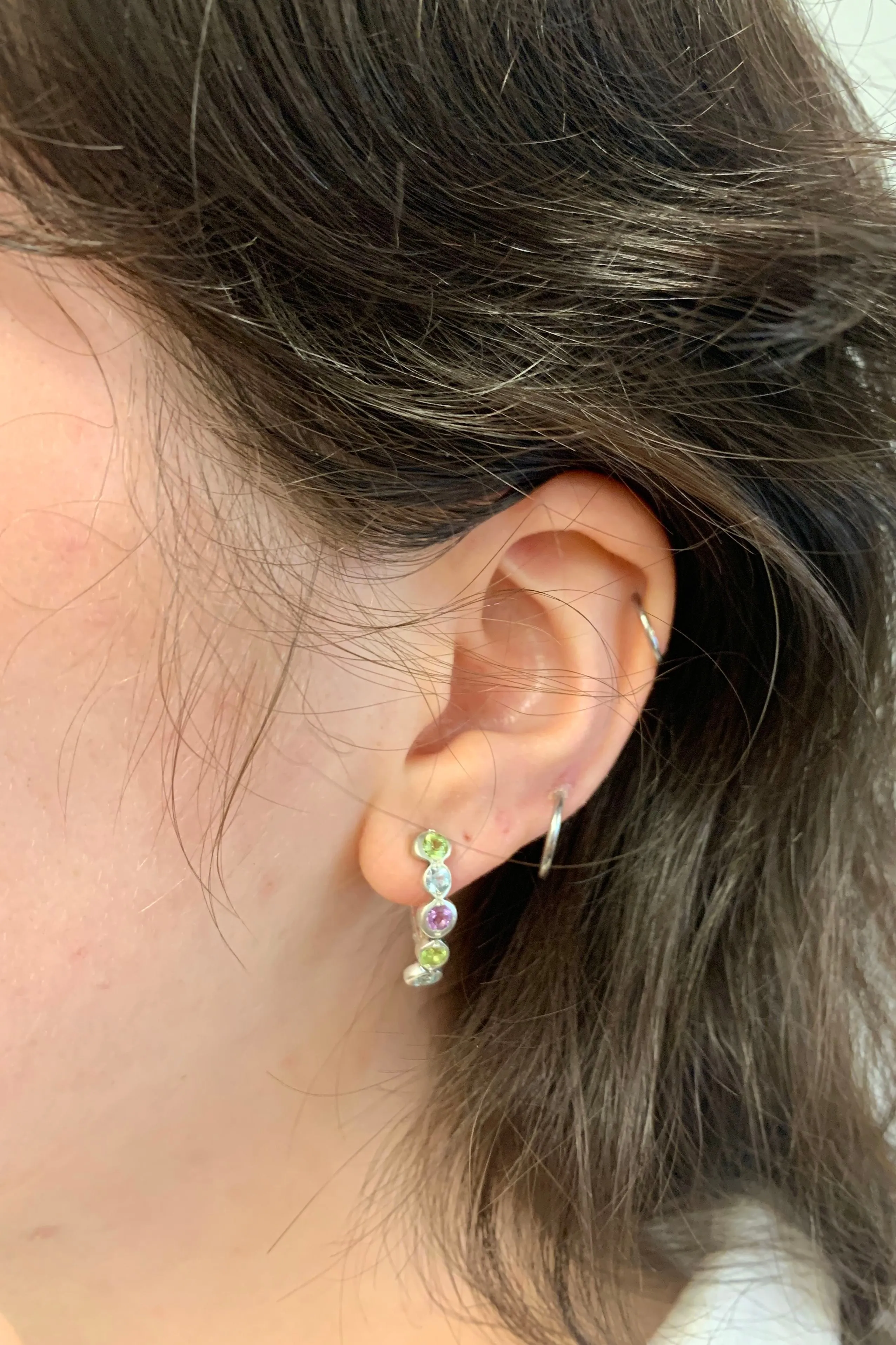Colorful Bubble Earrings - Amethyst Peridot Blue Topaz Earrings, Genuine Stones Earrings