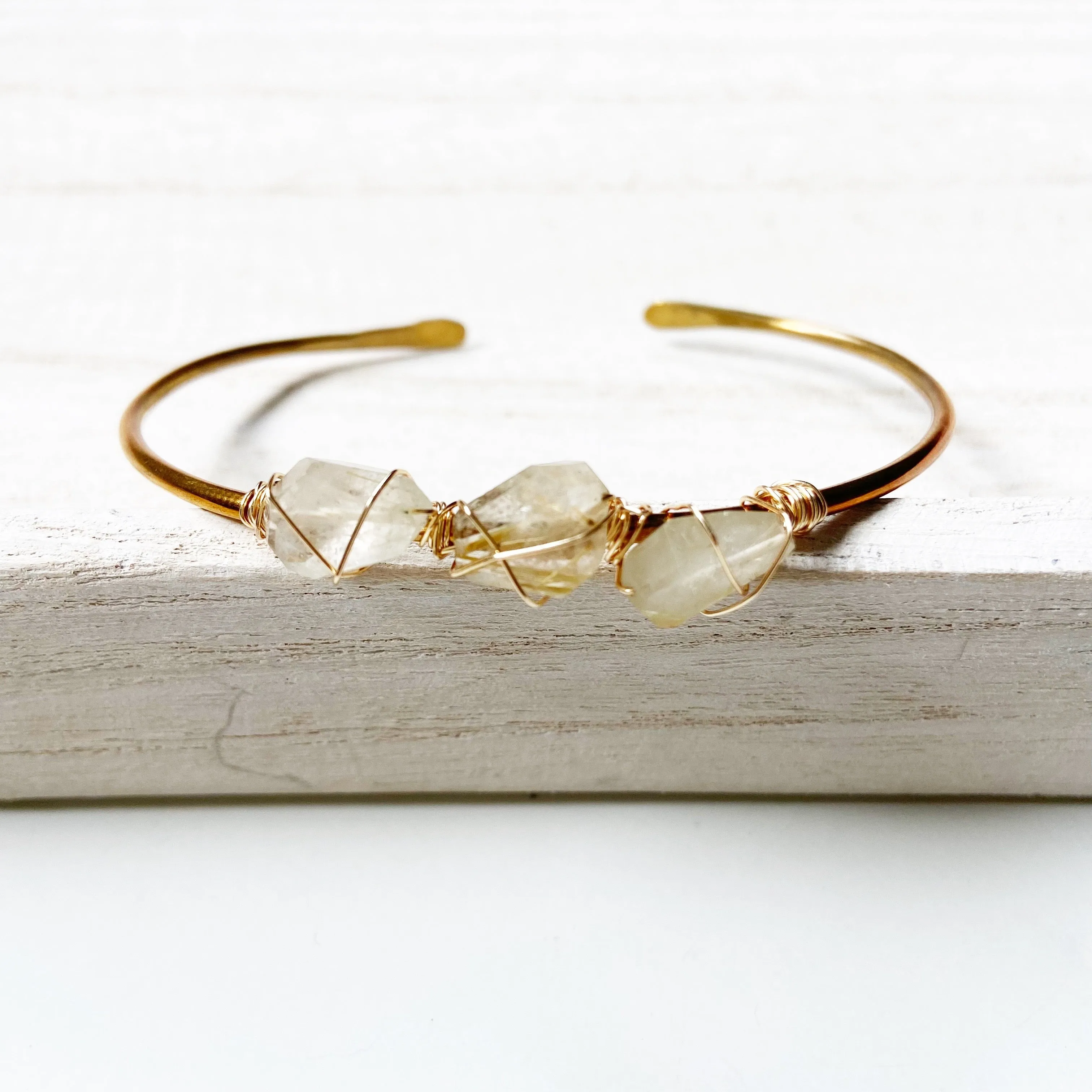 Golden Rutile Adjustable Brass Cuff Bracelet