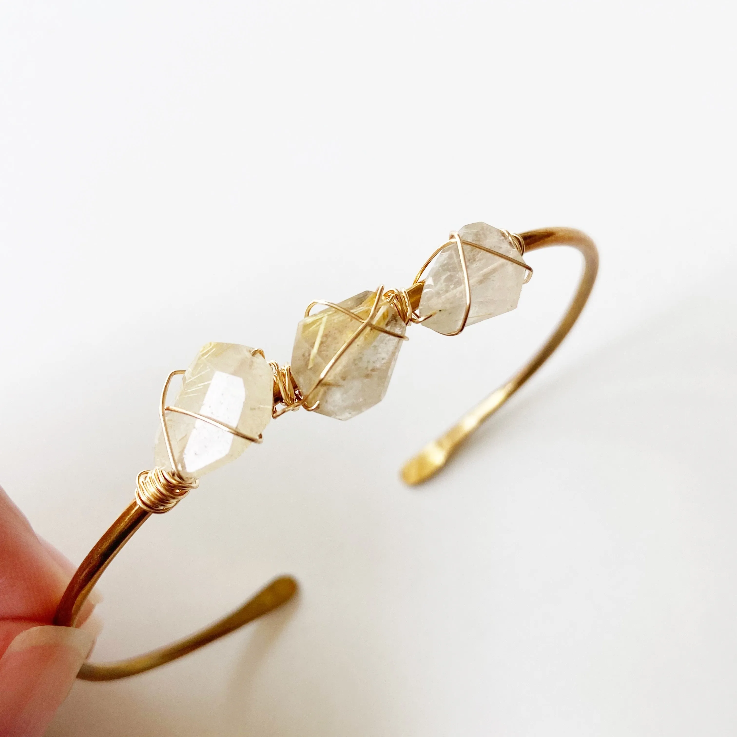 Golden Rutile Adjustable Brass Cuff Bracelet