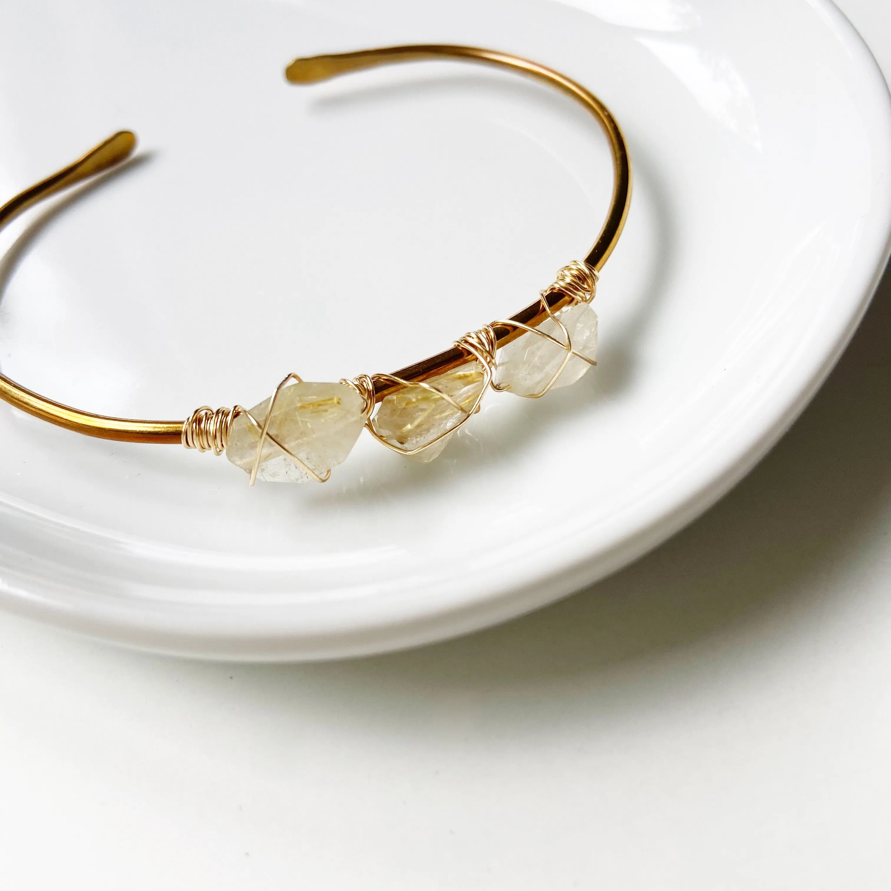 Golden Rutile Adjustable Brass Cuff Bracelet
