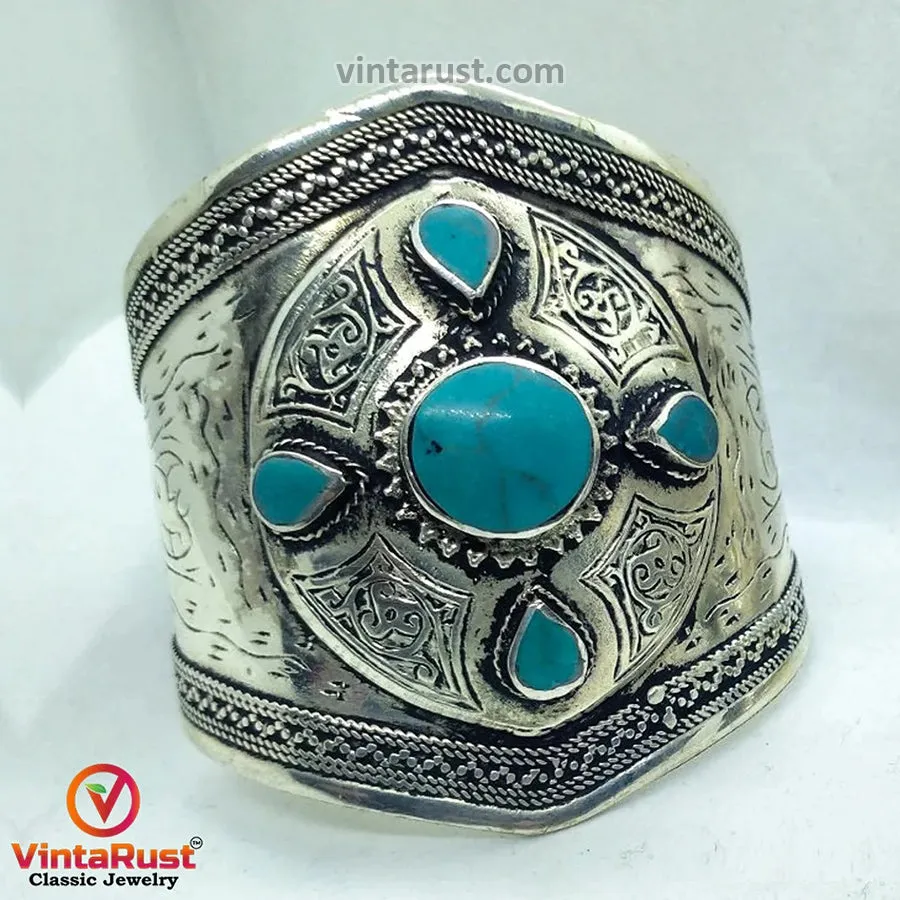 Handmade Silver Tone Kuchi Cuff Bracelet