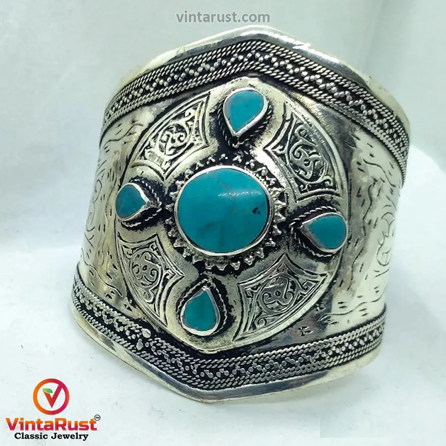 Handmade Silver Tone Kuchi Cuff Bracelet