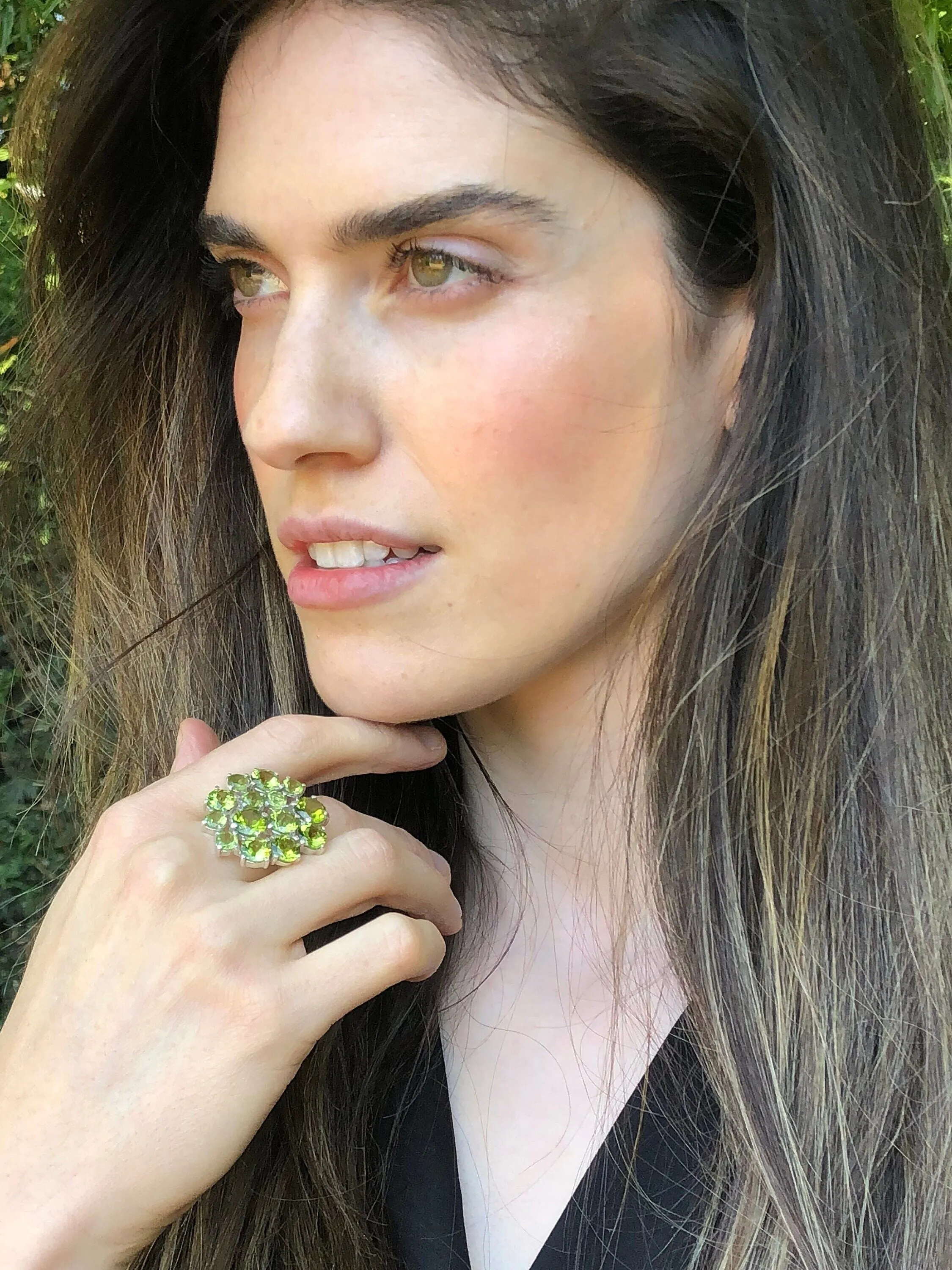 Large Peridot Ring - Green Statement Ring - Large Flower Ring