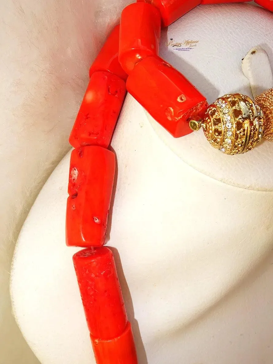 Men Traditional Groom Rough Coral Beads Necklace Bracelet Jewellery