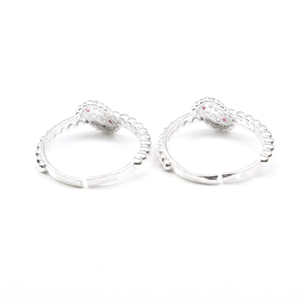 Real 925 Silver Cute Indian Style Handmade Pink White CZ Toe Ring Pair