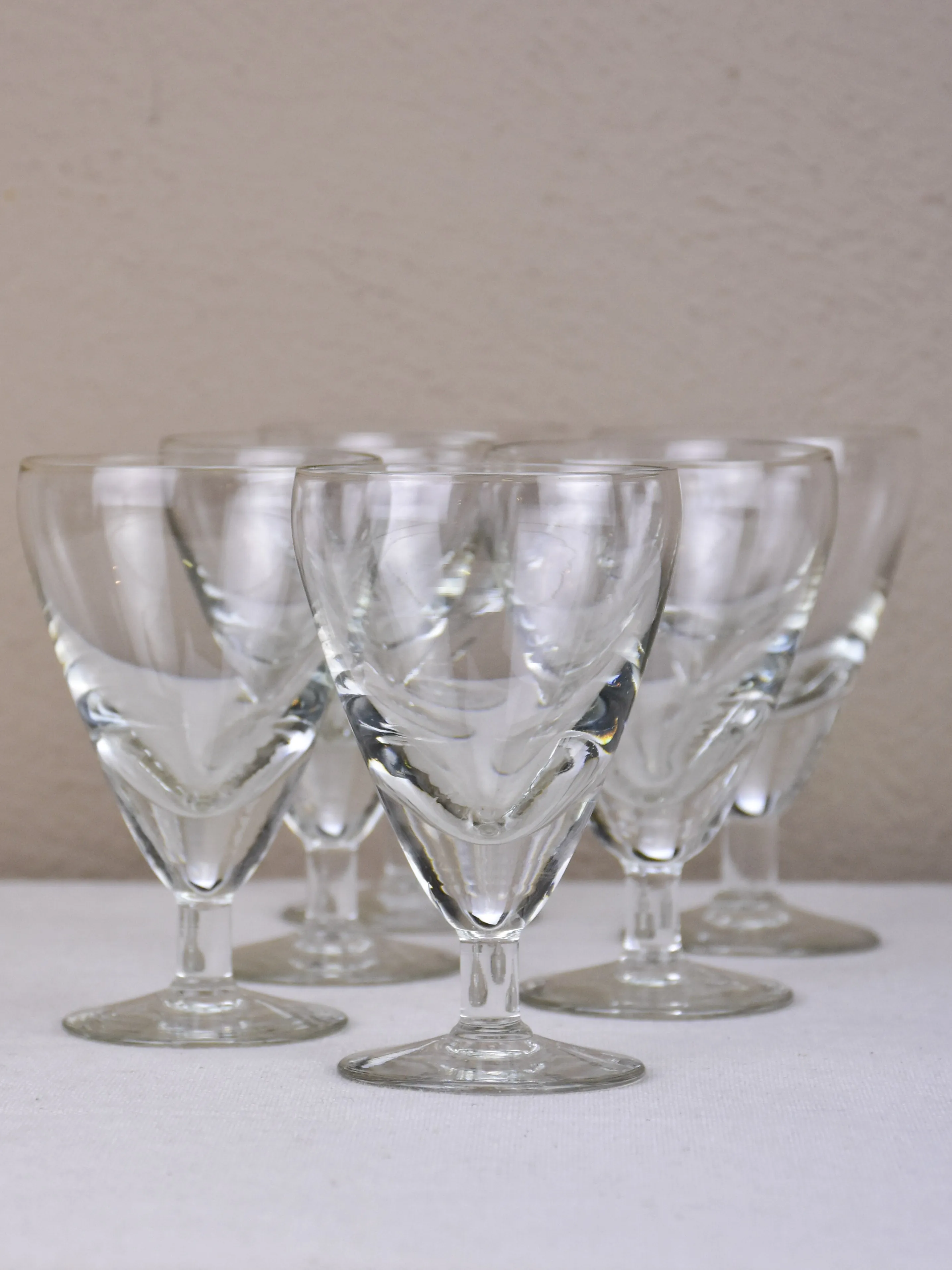 Six antique French wine glasses
