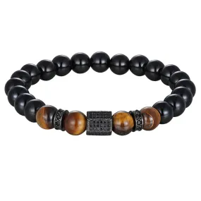 Vintage Cubic Zircon Bracelet for Men / Matte Onyx Stone and Tiger Eye Combination Jewelry